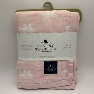 NWT Living Textiles Australia Pink Cotton Muslin Jacquard Baby Blanket Swans